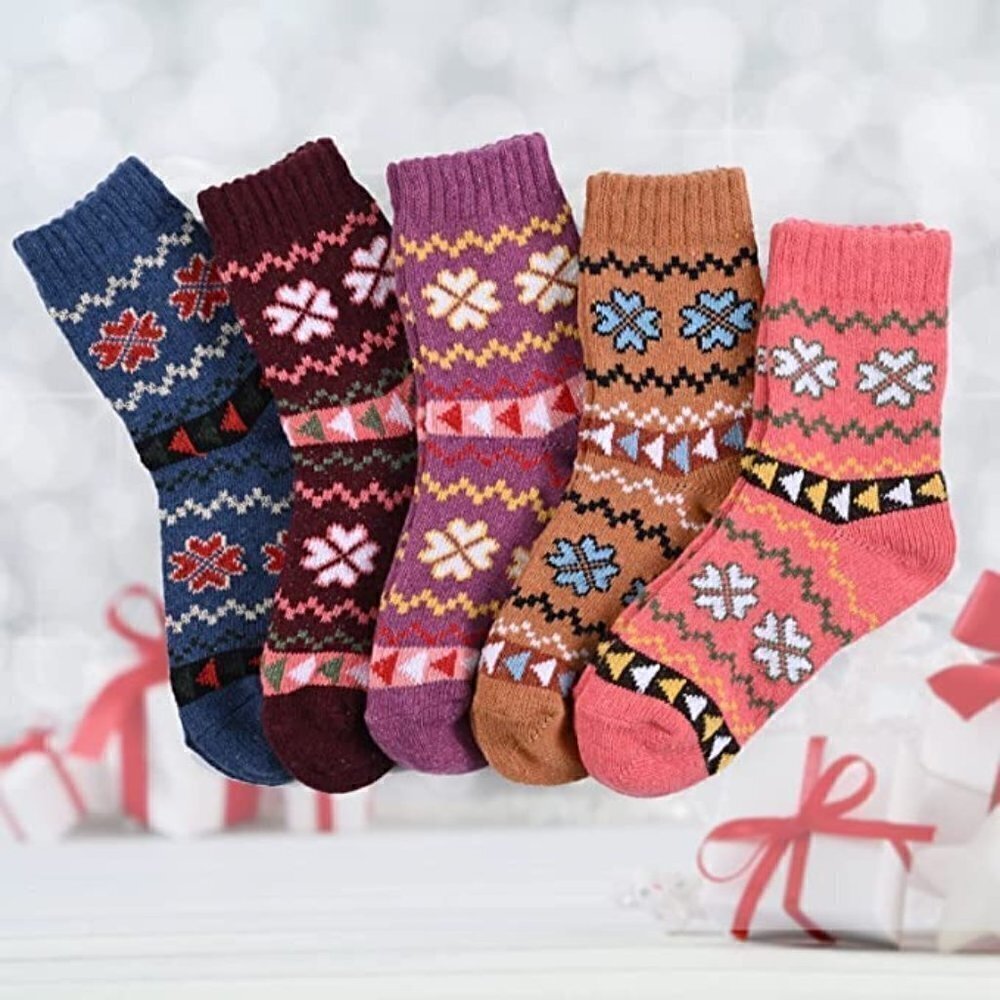 𝅺5 Pairs Luxury Wool Soft Socks Warm Winter Fall Womens Thick Cozy Knit NWT